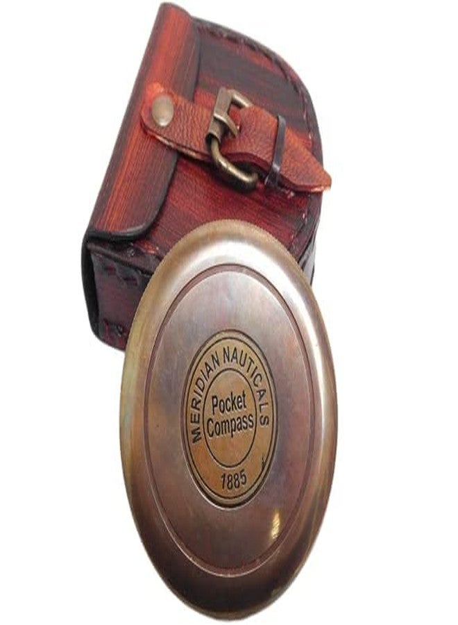 Blue Globe Handmade Brass Antique Compass with Leather Case/Vintage Reproduction/Direction Finder Flat Pocket Compass/Decor Collectible & Gift .A Product by Blue Globe Export - Image 1